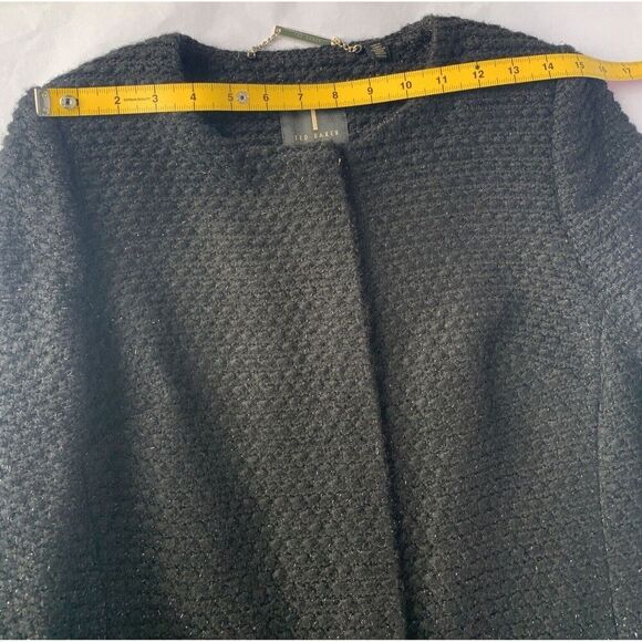 Ted Baker Womens Black Tweed Collarless Contrast Bow Pocket Coat Size 1 … - Picture 8 of 16